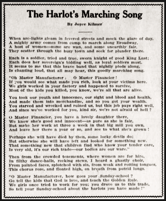 Poem, Harlot's Marching Song by J Kilmer, MtNs p3, Nov 26, 1908