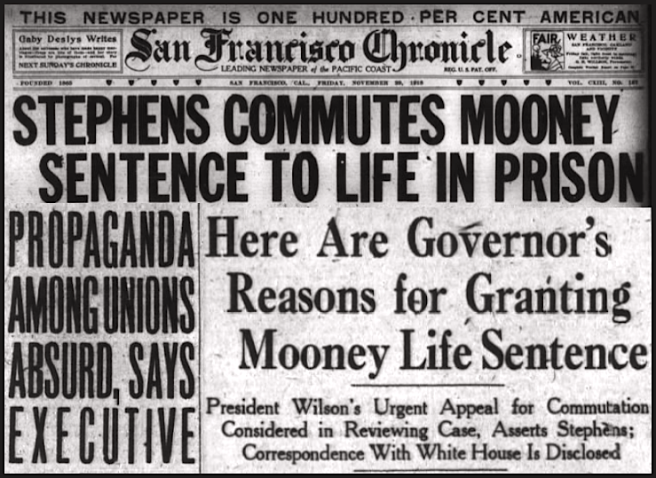 Tom Mooney, Gov Commutes to Life, SF Chc p1, Nov 29, 1918