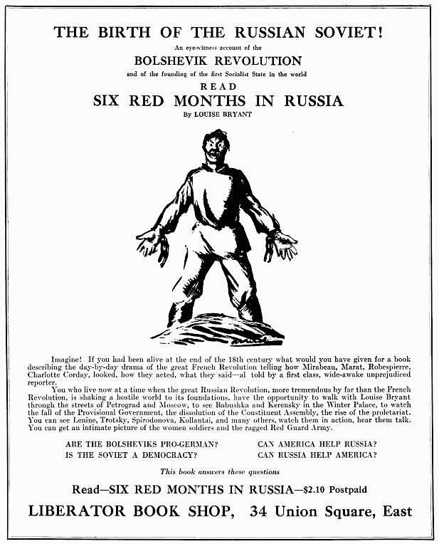 Louise Bryant, Six Red Months Ad, Liberator p2, Dec 1918