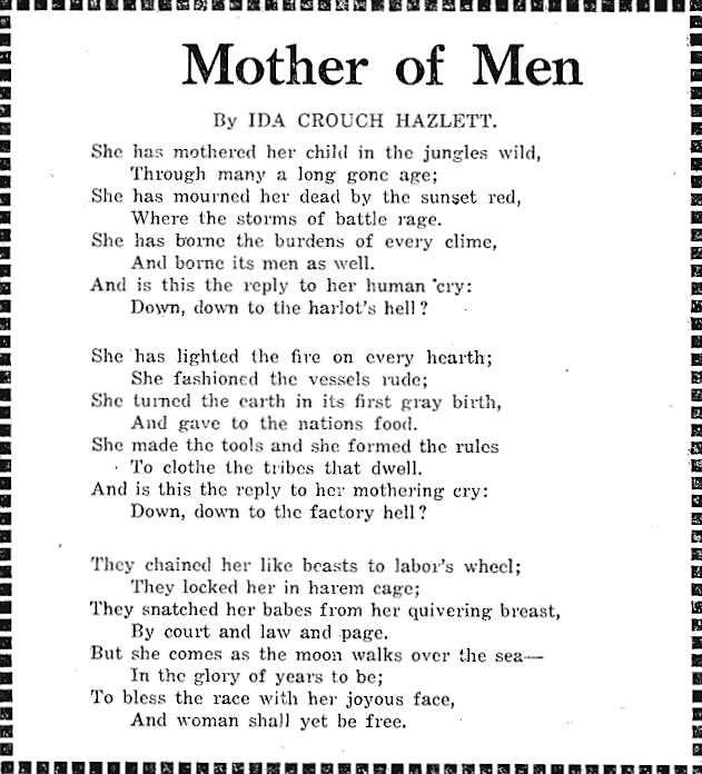 Poem, "Mother of Men" Ida Crouch Hazlett, OH Sc Nov 27, 1918