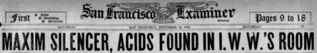 Sacramento IWW Trial, Banner HdLn SF Exmr p9, Dec 14, 1918