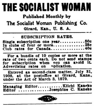 Socialist Woman, Editors Kilchi n Josephine Kaneko, p6, Dec 1908