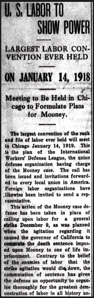 Tom Mooney, Chicago Conference, Union Advocate Cfvl KS p1, Dec 29, 1918