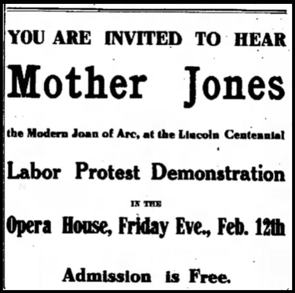 AD Mother Jones to Speak, Olean NY Evening Times p8, Feb 12, 1909
