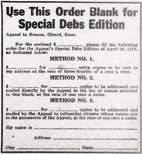 Ad Special Debs Edition of Apr 26 ed, AtR p1, Mar 29, 1919