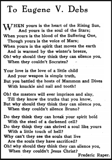 EVD Poem for Debs by F Raper, Liberator p3, Apr 1919