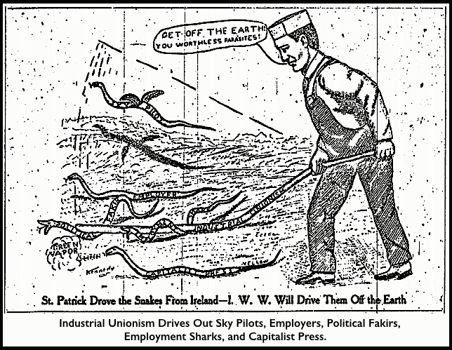 IWW Drives Out Snakes, Cartoon, IW p3, Apr 1, 1909