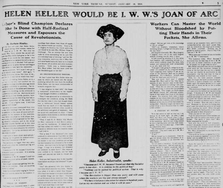IWW, Helen Keller, Done w Half Radical, NY Tb, p41, Jan 16, 1916