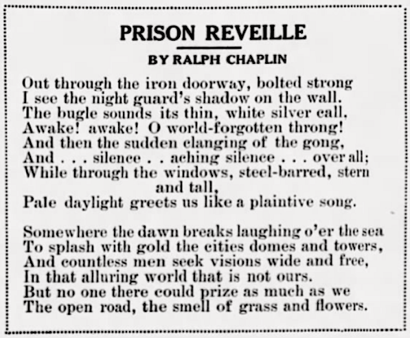IWW, Poem, Prison Reveille by Ralph Chaplin 13104, Lv New Era p2, Apr 4, 1919