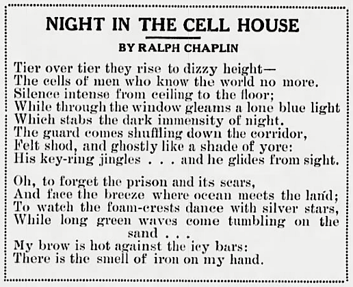POEM Night Cell House by R Chaplin, Lv Nw Era p2, Apr 11, 1919