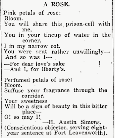 Prison Poems, CO, HA Simons, Rose, OH Sc p2, Apr 23, 1919