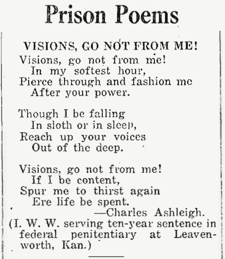 Prison Poems, IWW, C Ashleigh, Visions, OH Sc p2, Apr 23, 1919