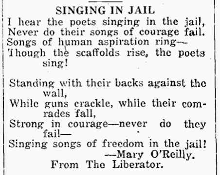 Prison Poems, Mary OReilly, Singing, OH Sc p2, Apr 23, 1919