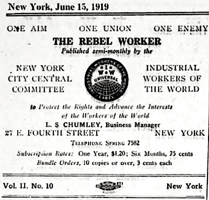 The Rebel Worker p3, LS Chumley, 27 E Fourth St NY, June 15, 1919
