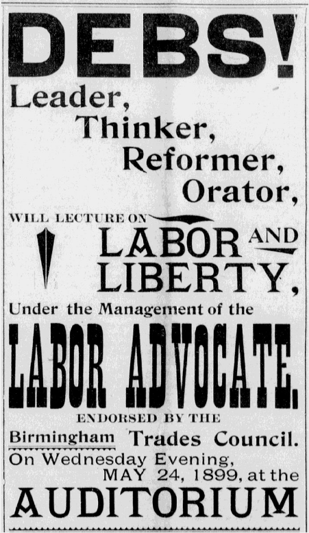 Ad EVD, Coming May 24, Labor Advocate p1, May 13 1899
