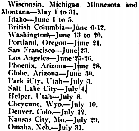 EGF Western Tour Dates May-July, IW p4, May 6, 1909