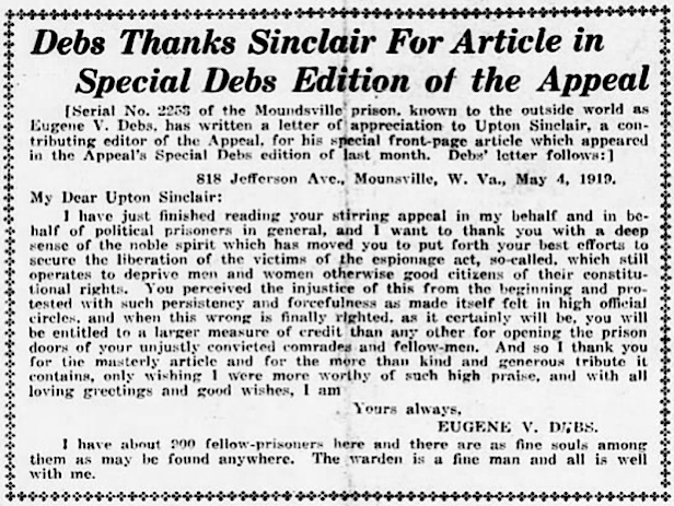 EVD Thanks Sinclair, AtR p1, May 24, 1919