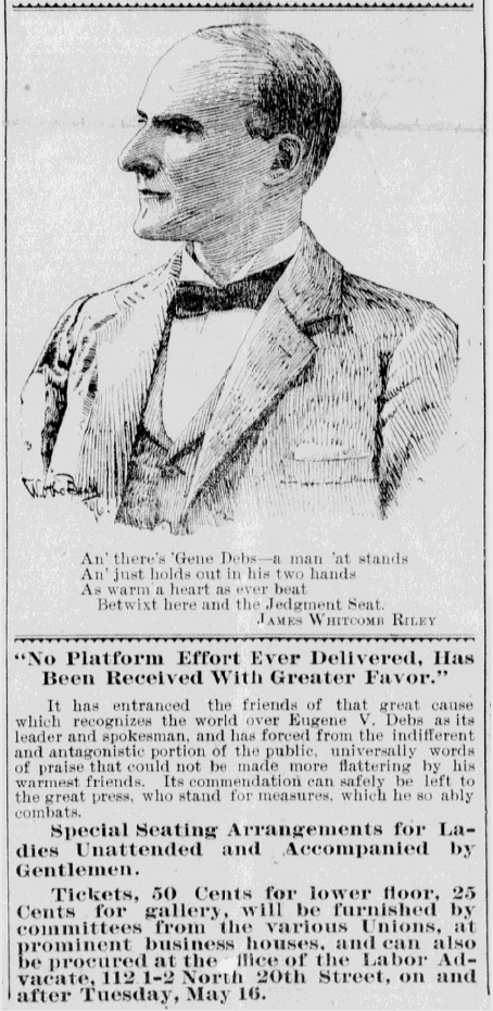 EVD n POEM by Riley, Labor Advocate, Birmingham AL, May 13, 1899 