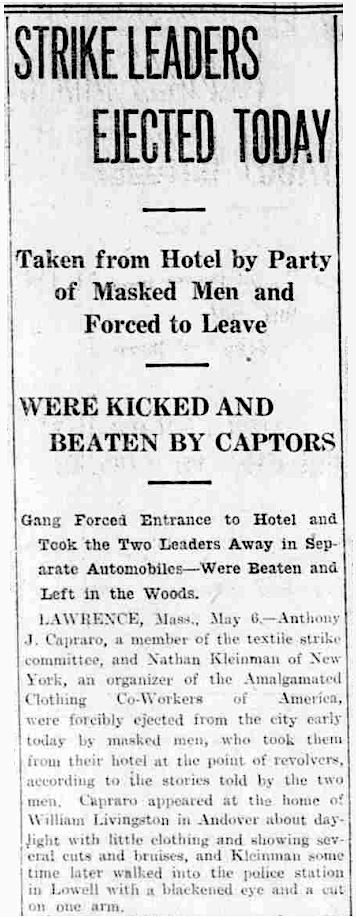 Lawrence Textile Strike, Capraro Kleinman, Brattleboro VT Dly Rfmr p1, May 6, 1919