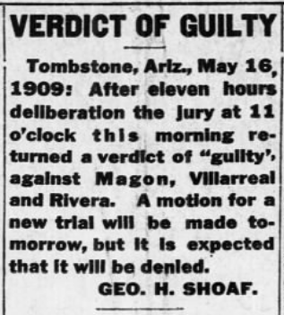 Mex Rev, Verdict of Guilty Magon etc, AtR p1, May 22, 1909
