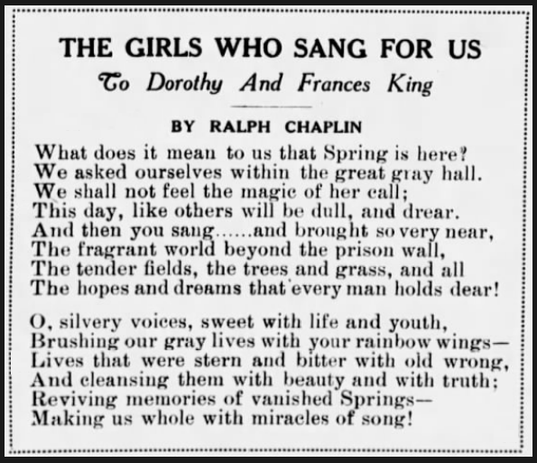 POEM Ralph Chaplin, Girls Who Sang, Lv New Era p2, May 9, 1919