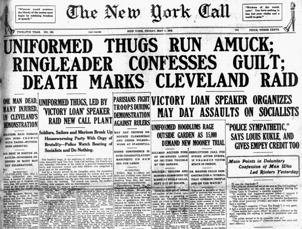re May Day Raid, NY Call p1, May 2, 1919