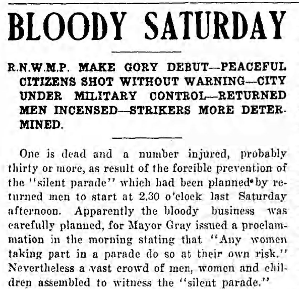 Bloody Saturday, Wpg GS, WLN Strike Bltn p1, June 23, 1919
