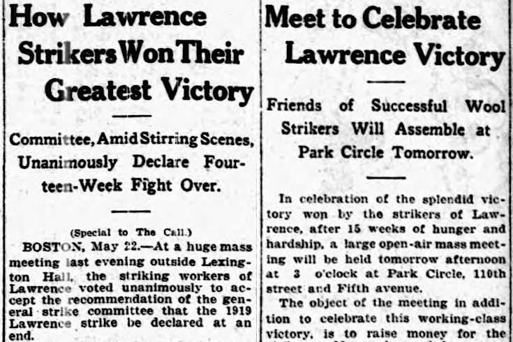 Lawrence Textile Strike, Celebrate Victory, NY Call p3, May 23, 1919