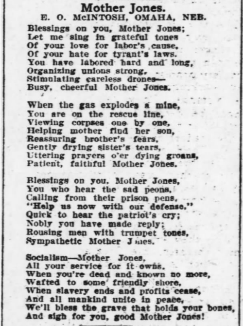 POEM for Mother Jones by McIntosh, AtR p5, May 8, 1909