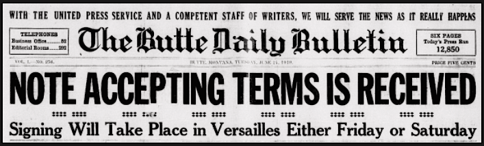 Re Versailles Treaty, Btt Dly Bltn p1, June 24, 1919