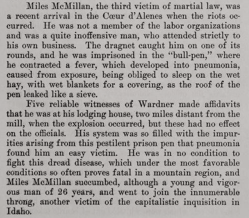 WNF Miles McMillan, Wardner Bullpen June 11, 1899, Hutton p217, 1900