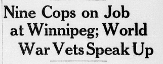 Wpg GS, 9 Cops on Job, Vets Spk, Btt Dly Bltn p1, May 31, 1919
