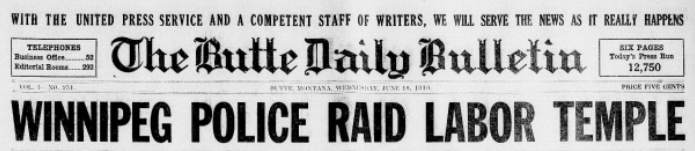 Wpg GS, Raid on Labor Temple, Btt Dly Bltn p1, June 18, 1919