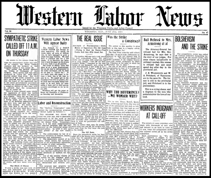 Wpg GS, Strike Called Off, WLN p1, June 27, 1919