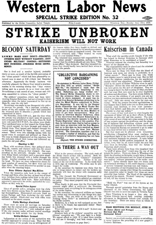 Wpg GS, Western Labor News Strike Edition No 32, June 23, 1919