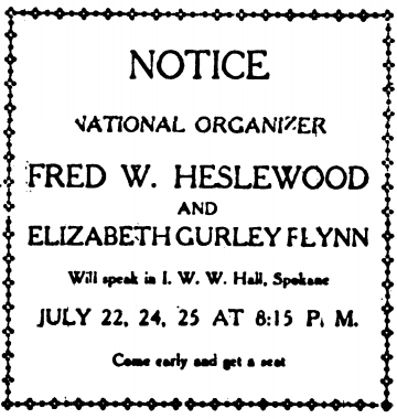 AD EGF Heslewood IWW Hall Spokane, IW p3, July 22, 1909