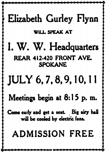EGF to Speak at IWW HQ, Spk IW p4, July 1, 1909