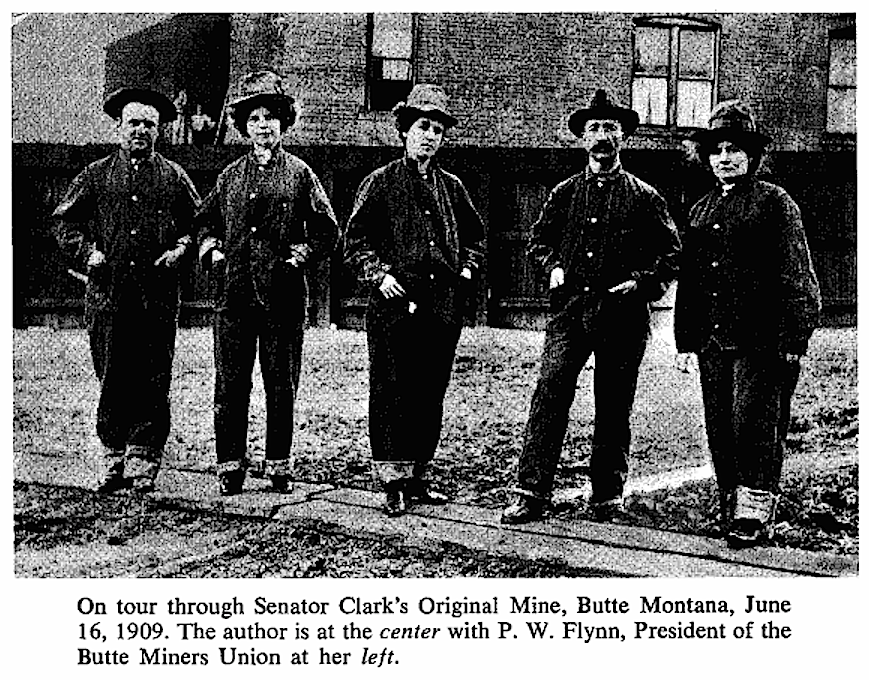 EGF w PW Flynn, Three Unkown, Butte Mine June 16, 1909, from Rebel Girl p98
