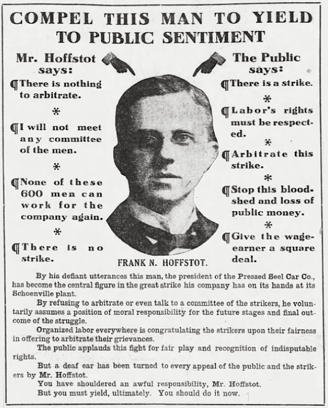 McKees Rocks Strike, Hoffstot v Public, Ptt Prs p1, July 18, 1909
