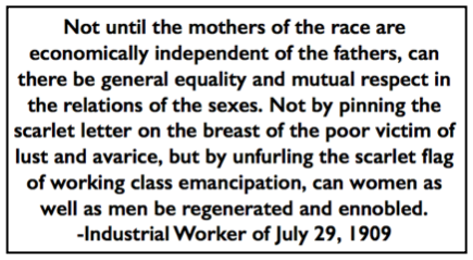 Quote re IWW Women, Scarlet Letter Flag, IW p2, July 29, 1909