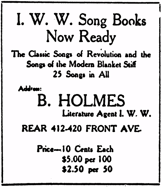 AD First Edition IWW Song Books LRSB, Spokane IW p3, Aug 19, 1909