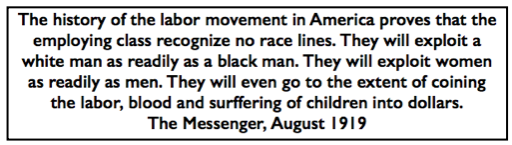 Quote re Employers No Race Line to Exploit, Messenger p11, Aug 1919