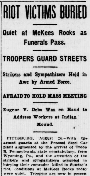 WNF Crpd, Joseph Hruska, McKees Rocks Bloody Sunday, EVD, WDC Eve Str p2, Aug 24, 1909