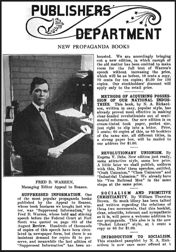 Fred Warren, Propaganda Books, ISR p283, Sept 1909