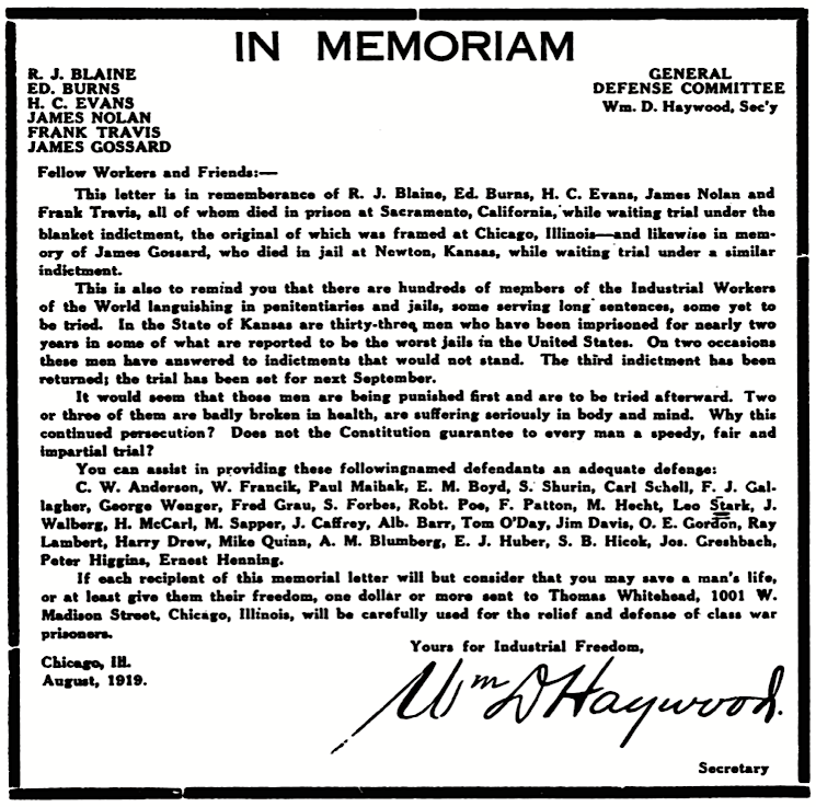 In Memoriam re KS IWW ed, BBH, OBU p5, Sept 1919
