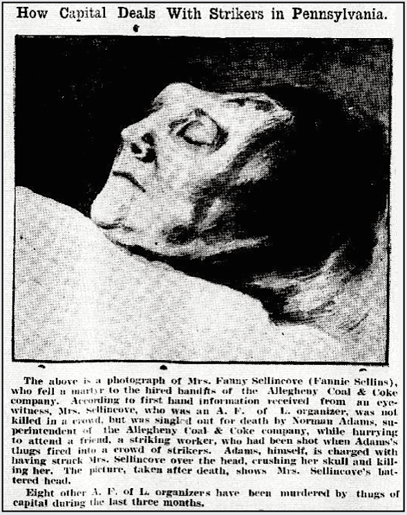GSS, Fannie Sellins w Battered Head, BDB p1, Oct 1, 1919