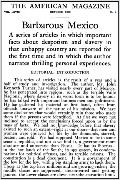 John Kenneth Turner, Barbarous MX Series Begins, Am Mag p523, Oct 1909