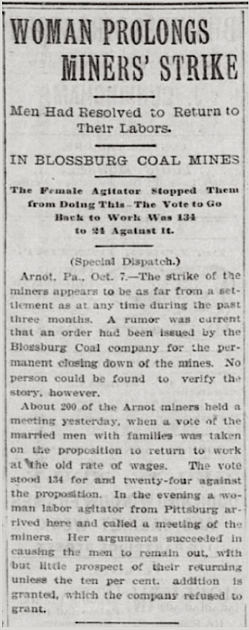 Mother Jones, Arnot Strike, Elmira NY Dly Gz p5, Oct 7, 1899
