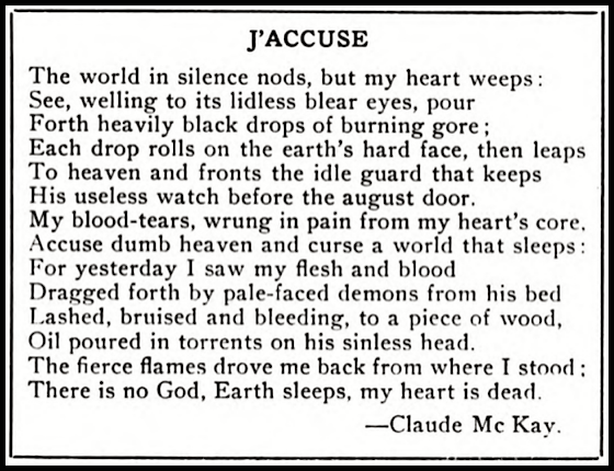 Poem JAccuse by Claude McKay, Messenger p33, Oct 1919 