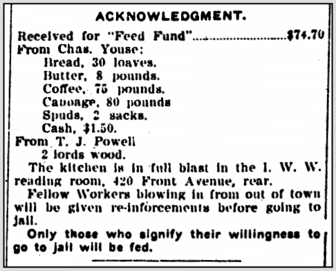 IWW Spk FSF, Received for Feed Fund, IW p4, Nov 10 1909